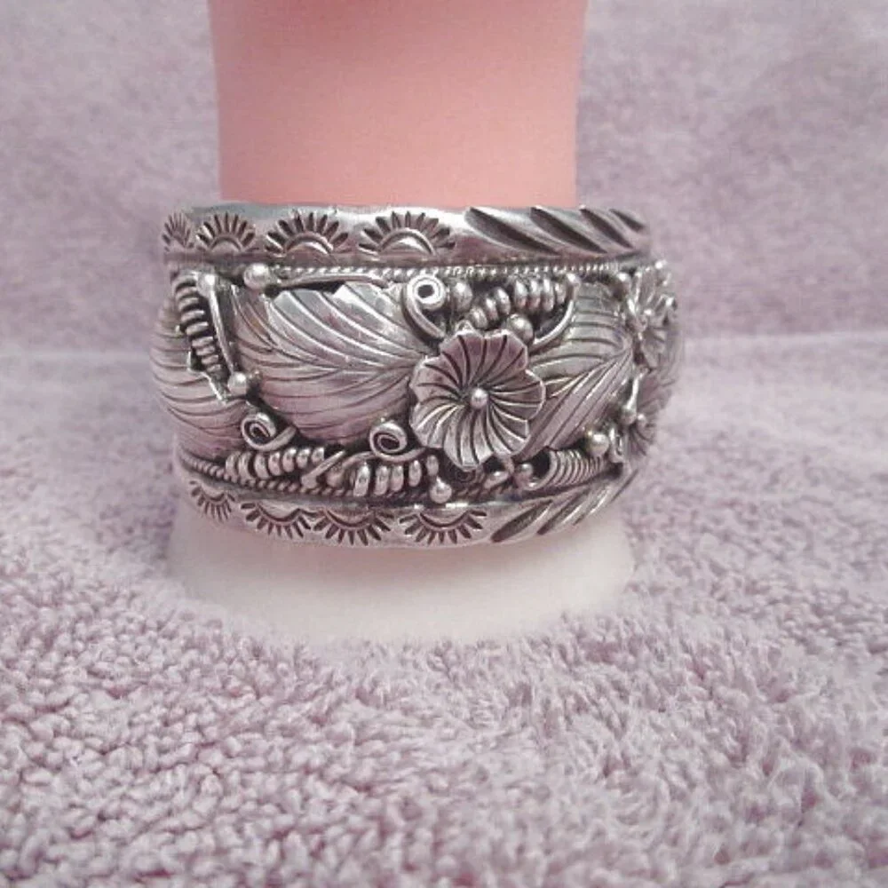 Vtg Navajo Sterling Silver Turquoise Coral Cuff Bracelet Signed Southwestern 78g